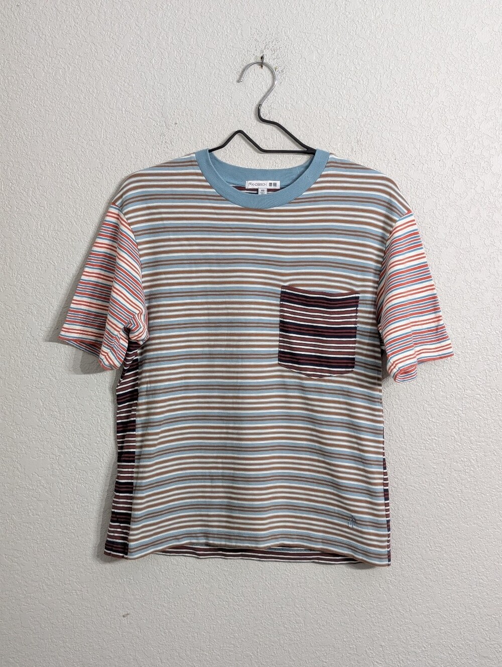 JW Anderson x Uniqlo Men's Striped Pocket T-Shirt Sz S/XS Cotton Blue Brown Tee